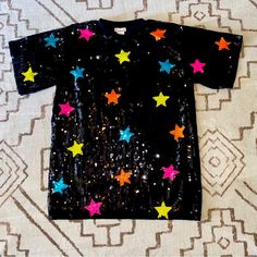 Mainstrip Cavenders Womens Black Sequins Neon Stars Dress Size: Medium Nwt Length: 31 Inches Brand New With Tags Sequin Star Dress, Star Dress, How To Make Clothes, Black Sequins, Colorful Dresses, Neon, Mini Dress, Stars, Womens Dresses