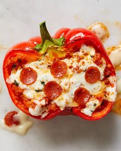 the pizza stuffed peppers are ready to be eaten