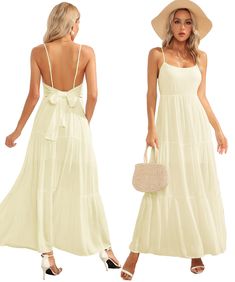 PRICES MAY VARY. Material: 100% cotton, soft, breathable and skin-friendly, crafted from light and breathable fabric, this flowing maxi dress is both stylish and comfortable in warm weather. Features: Women beach wedding dress features with a sexy open boat neckline, pleated ruffle hem, babydoll style, loose fit, maxi dress with backless lacing. Sleeveless and adjustable spaghetti straps, the slim spaghetti straps are adjustable, allowing for a personalized fit that flatters a range of body type Coastal Cocktail Dress, Casual Beach Photoshoot Family, Cute Sundresses Long, Cruise Dresses Formal Night, Charleston South Carolina Outfits, Beach Photoshoot Family, Backless Sundress, Maxi Dress Flowy, Cute Sundresses