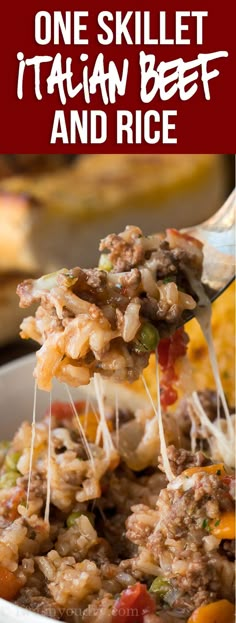 one skillet italian beef and rice casserole is an easy dinner recipe