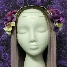 A fairly simple floral headdress. Ready to ship. Features hair clips on the underside so you can fix it to your hair or wig. Floral Headdress, Costume Hats, Art References, Purple Floral, Headdress, Fix It, Costume Accessories, Windsor, Headpiece