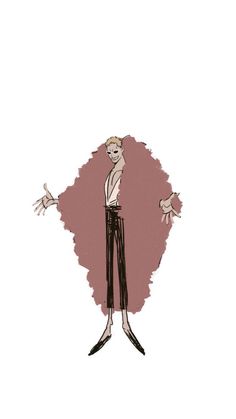 a drawing of a man in black pants and white shirt with his hands out to the side