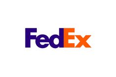 the fed ex logo is shown in purple, orange and blue on a white background