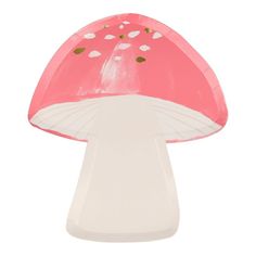 a pink and white mushroom shaped paper plate