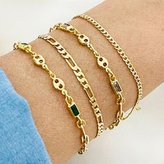 Trendy Green Chain Bracelet As Gift, Trendy Green Chain Bracelet For Gift, Green Gold Plated Chain Bracelet As Gift, Green Gold Plated Chain Bracelet Gift, Green Gold-plated Chain Bracelet As A Gift, Green Gold-plated Chain Bracelet Gift, Gold Chain Bracelet, 18k Gold Chain, Bracelet Dainty