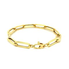 This eye-catching bracelet features beautifully polished links of unique paperclip chain that bring out the timeless beauty of 14K yellow gold. Bracelet is 7 1/2 inches long, 6.1mm wide, and closes with a lobster clasp. Bracelet Information Width 0.24 inches Chain Type Link Clasp Type Lobster Clasp Approximate Weight 4.2 gram(s) Available Sizes 7.5 Metal 14K Yellow Gold " Luxury Gold Paperclip Bracelet With Cable Chain, Luxury Gold Bracelet With Rectangular Paperclip Chain, Luxury Rectangular Cable Chain Bracelets, Luxury Polished Yellow Gold Chain Bracelet, Luxury Classic Chain Bracelet With Clasp, Luxury Yellow Gold Sterling Silver Classic Bracelet, Luxury Timeless Yellow Gold Chain Bracelet, Luxury Rectangular Yellow Gold Bracelet, Luxury Hallmarked Yellow Gold Chain Bracelet