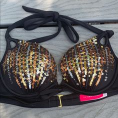 Sparkly Bikini Top. Underwire And Padding. Perfect Condition. Never Worn. Victoria's Secret Stretch Swimwear For Parties, Victoria's Secret Party Swimwear With Halter Neck, Victoria's Secret Halter Neck Party Swimwear, Victoria's Secret Beachwear Swimwear For Party, Victoria's Secret Party Beachwear Swimwear, Summer Smash, Swim Suits, Victoria Secret Swim, Womens Swim