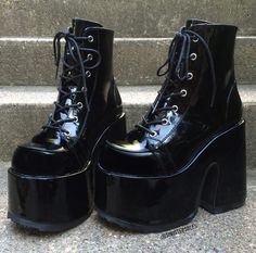 Gothic Boots, Fancy Shoes, New Rock, Platform Heels Chunky, Aesthetic Shoes, Black Vegan, Swag Shoes, Platform Heel, Chunky Platform