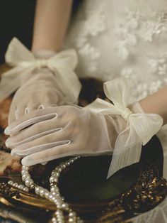 1pair Bridal Luxury Wedding Gloves, Short Mesh Gloves With White Bowknot Decoration, Lace Bridesmaid Dress Accessory, For Wedding, Party, Photo Props, Women's Elegant Romantic Lace Five Fingers Gloves Multicolor Elegant,Romantic,Sexy,Gorgeous-Luxury   Lace Plain    Wedding & Event, size features are:Bust: ,Length: ,Sleeve Length: Prom Gloves, White Lace Gloves, Bride Gloves, Tulle Gloves, Dorothy Dandridge, Elegant Gloves, Gloves Vintage, Fashion Gloves, Vintage Gloves