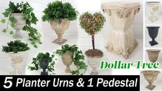 there are five different types of planters in this photo and the words dollar tree