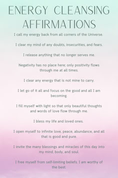 the poem for energy cleaning affirmations