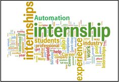 the word internship is shown in green and yellow letters, with other words surrounding it