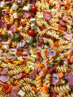 pasta salad with pepperoni, ham and tomatoes