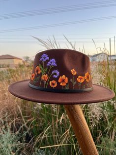 Painted Hats For Women, Boho 2024, Burnt Hats, Baby Pixie Hat, Decorated Hats, Sun Vibes, Fedora Hats For Women, Rodeo Mom