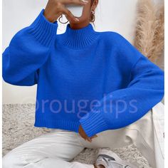 Blue Turtleneck Oversized Pullover Knit Sweater Drop Shoulder Stretchy 100% Acrylic Shop Our Boutique For Styles/Events: Romantic Date Night Bride Lingerie Winter Fall Summer Spring Boho Gypsy Hippie Beachy Birthday Gift Resort Bohemian Girly Trendy Minimalist Y2k Wedding Guest Engagement Party Bachelorette Vacation Cruise Travel Western Aesthetic Vibe Retro Christmas Thanksgiving Holiday Chic Casual Dressy Preppy Tiktok Classic Classy Work Office Business Contemporary Professional Workplace Wea Blue Acrylic Sweater For Fall, Blue Crew Neck Cropped Sweater For Winter, Blue Knitted Cropped Sweater For Winter, Knitted Blue Cropped Sweater For Winter, Blue Long Sleeve Cropped Sweater For Winter, Blue Soft Knit Turtleneck Sweater, Oversized Blue Soft Knit Sweater, Oversized Soft Knit Blue Sweater, Oversized Blue Sweater For Fall