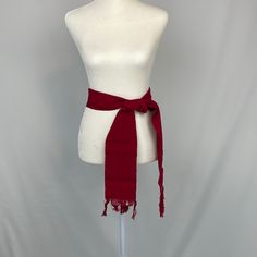 Deep Red Scarf. 100% Cotton. Fringed Edges. Long Enough To Wear As A Belt. 4 Inches By 72 Inches Scarf As Belt, Belt Scarf, Scarf Belt, Red Scarf, Red Belt, Red Scarves, Deep Red, Lady In Red, Scarf Wrap