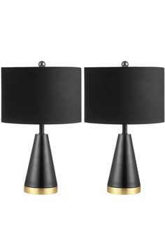 two black lamps with gold trim on each side