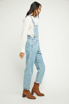 So essential and forever timeless, these special denim overalls from Free People's We The Free collection are featured in a relaxed, slouchy silhouette with tapered legs and exaggerated pocket detail for added dimension. Note: Size and placement of distressing may vary slightly. DETAILS Machine wash cold Beginning Of Spring, Diva Boutique, Slouchy Style, Real Girls, Denim Overalls, Chunky Sweater, Denim Jumpsuit, Casual Denim, Contemporary Fashion