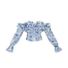 Prettylittlething: Blue Porcelain Print Ruffle Hem Off Shoulder Long Sleeve. - Small Defect- Some Of The Stitching On Ruffles Has Come Off. Not Noticeable When Wearing But Can Easily Be Sewn Back On If Needed. - New With Tags | Never Worn. - Uk Size 12 Us Size 8 Blue Fitted Top With Ruffled Collar, Blue Cotton Tops With Ruffled Collar, Blue Blouse With Ruffled Collar And Details, Fitted Light Blue Ruffled Blouse, Light Blue Feminine Ruffle Tops, Feminine Light Blue Ruffled Tops, Spring Blue Ruffled Tops, Blue Ruffled Tops For Spring, Blue Ruffled Blouse For Spring