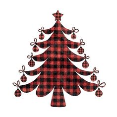 a red and black plaid christmas tree with ornaments