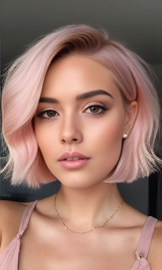 Top 15 Short Haircuts for Women Over 40 & 50 (Bobs & Pixies for a Youthful Look!) Bob Colour Ideas, Blond And Pink Hair Short, Pastel Pink Bob Hair, Pastel Rose Gold Hair, Light Pink Short Hair, Pastel Bob Hair, Short Pastel Pink Hair, Short Pastel Hair