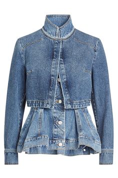 Alexander Mcqueen Jacket, Designer Denim Jacket, Long Sleeve Jean Jacket, Sarah Burton, Long Sleeve Denim Jacket, Peplum Jacket, Blue Jean Jacket