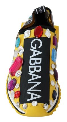 Dolce & Gabbana Embellished Yellow Sorrento Sneakers Fashionsarah.com High Heel Stiefel, Basket Noir, Dolce E Gabbana, Yellow And Black, Sorrento, Black Sneakers, Dolce & Gabbana, Slip On Sneakers, Hoka Running Shoes