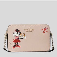 Disney X Kate Spade New York Minnie Mouse Double-Zip Crossbody Bag Brand New With Tags 100% Authentic Refined Grain Leather 2 Way Spade Jacquard 4.8" H X 7.3" W X 1.5" D Drop: 22" Ksny Metal Pinmount Logo Zip And Magnetic Closure 2 Cc Slots External Slip Pocket In Between 2 Zip Compartments Kate Spade Disney Everyday Bag, Kate Spade Disney Style Everyday Bags, Minnie Mouse Bags For Disney Trips, Disney Minnie Mouse Bag, Bag Brand, 2 Way, Kate Spade New York, Magnetic Closure, Slots