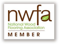 the national wood flooring association member logo is shown in brown and green letters that read,