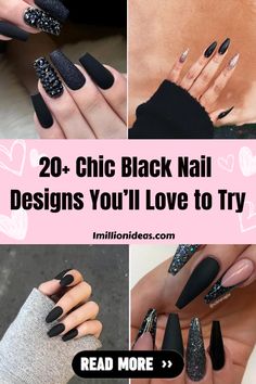 Beautyholics certainly cannot ignore black. From accessories or even nail designs, black is always the leading color of the trend because of… Black Wedding Nail Designs, All Black Nail Designs, Dark Coffin Nail Ideas, Black Coffin Nails Design, Dark Stiletto Nails, Simple Black Nail Ideas, Black And Rose Gold Nails, Black And Pink Nails Ideas, Black Coffin Nail Designs