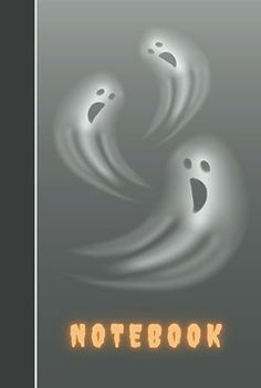 a book cover with two ghost faces and the words notebook written in orange on it