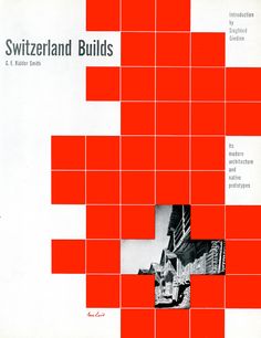 an old book with red squares on the front and back cover that reads switzerland buildings