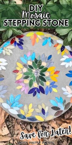 a stone with leaves painted on it and the words, diy magic stepping stone save our