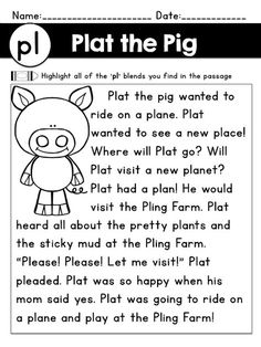 an animal themed worksheet with the words plat the pig in black and white