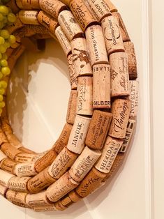 Wine Cork Wreath With Grape Varieties, 16 Diameter, Attached Metal D-ring Hanger. - Etsy UK Wine Cork Vase Ideas, Wine Cork Sculpture, Wine Cork Wreath, Recycled Wine Corks, Cork Wreath, Wine Crafts, Grape Varieties, Wine Craft, Wine Corks