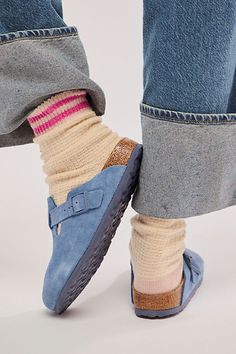 Blue Birkenstock Clogs, Blue Boston Birkenstocks, Blue Birkenstocks Outfit, Blue Birkenstocks, Birkenstocks Outfit, Boston Soft Footbed, Birkenstock Clogs, Birkenstock Outfit