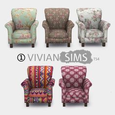 six chairs with different patterns on them