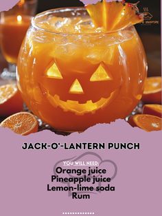 an advertisement for jack - o'lantern punch with orange juice and lemons