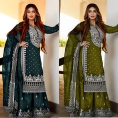 Sharara Bollywood Salwar Kameez Readymade Stitched New Pakistani Indian Dress Green Sharara Suit, Green Sharara, Bridal Suits, Kurti With Palazzo, Full Sleeve Top, Sharara Suit, Patiala Salwar, Punjabi Salwar Suits, Heavy Embroidery