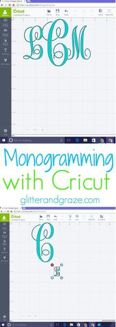 the monogramming with cricut logo is shown in three different styles and sizes