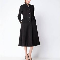 Black wool jacket warm cozy coat women wool coat plus size winter coat long sleeve coat dress plus s Semi-formal Long Sleeve Wool Coat With Pockets, Black Single-breasted Wool Coat For Spring, Black Single-breasted Wool Coat For Winter, Black Single-breasted Long Pea Coat, Formal Black Single-breasted Wool Coat, Plus Size Winter, Cozy Coats, Long Sleeves Coats, Wool Jacket