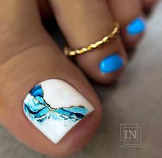 Mermaid Toes Nails, Beachy Toenail Designs, Blue Toenails With Design, Summer Pedicure Designs Bright Colors, Pedicure Ideas Summer Classy, Nails Foot Summer, Pedicure Ideas Beach, Toenail Designs Summer Pedicures, Blue And White Toe Nails