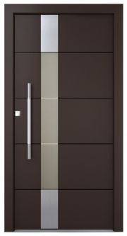 an image of a modern door that is painted in brown and white with silver accents