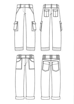 the front, back and side views of men's pants with belted pockets