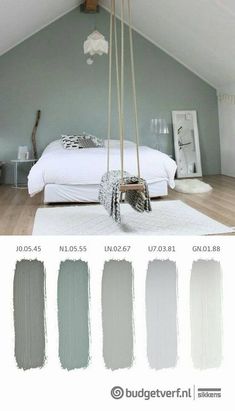 a bedroom with white and gray paint colors