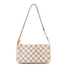 This is an authentic LOUIS VUITTON Damier Azur Pochette Accessories NM. This pochette is crafted of Louis Vuitton's signature Damier canvas in blue and white. The bag features a vachetta leather strap and a brass top zipper that opens to a beige fabric interior with a patch pocket. Louis Vuitton Purses, Pochette Accessories, Louis Vuitton Empreinte, Louis Vuitton Purse, Louis Vuitton Damier Azur, Mini Pouches, Lv Monogram, Beige Fabric, Louis Vuitton Shoulder Bag