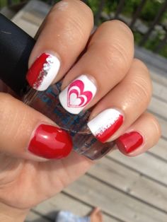 Cute for Valentine's Day Canada Nails, Artsy Nails, Leaf Stamp, Valentine Nail, Fab Nails, St Patricks Day Nails, Nails Inspired, Valentine Nail Art, Valentine Nails