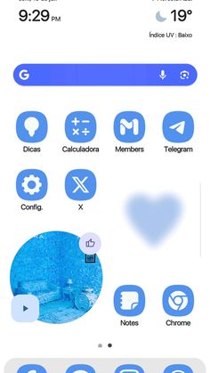 an iphone screen showing the icons for different things in blue and white, as well as other