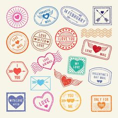 various stamps with hearts and words for valentines day eps108795