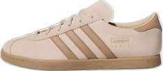 Adidas Cream Leather Sneakers, Adidas Cream Sneakers With Gum Sole, Cream Leather Adidas Sneakers, Beige Vintage Sneakers For Sports, Vintage Beige Sneakers For Sports, Vintage Beige Sneakers For Streetwear, Vintage Adidas Sneakers With Logo, Vintage Beige Lace-up Sneakers, Beige Vintage Leather Sneakers